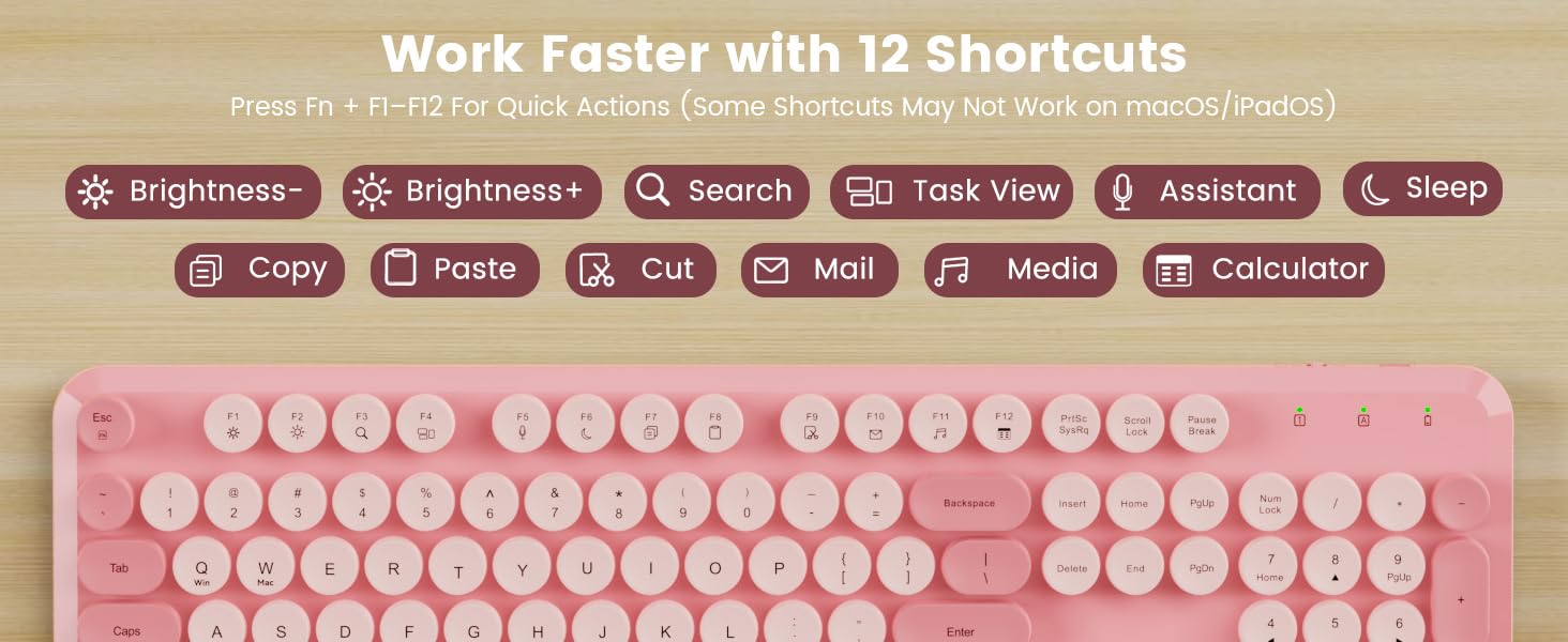 twelve function shortcuts keys for quick actions brightness search task view mail media calculator