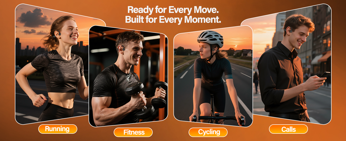 Wireless open ear headphones for running, calls, fitness, and cycling