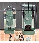 Cdycam Hanging Cage Automatic Pet Food Water Dispenser 35oz, Gravity Refill Food and Siphon Sucti...