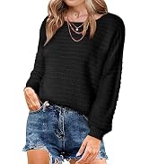 Dokotoo Womens Ribbed Knit Textured Drop Shoulder Long Sleeve Crew Neck Pullover Sweaters