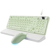 EWEADN Wired Keyboard and Mouse Combo with Detachable Wrist Rest - Green | RGB Backlit, Media Kno...