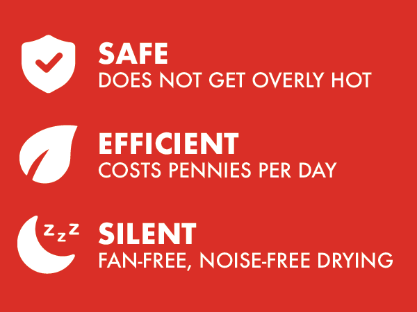 A pair of work boots dries on the boot dryer. Text reads 