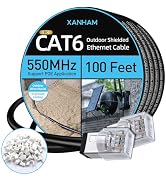 XANHAM Cat6 Shielded Outdoor Ethernet Cable 100 Feet Waterproof and UV Resistant Direct Burial Ja...