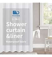 THAIGEE 2-in-1 Waterproof Fabric Shower Curtain or Liner,Linen Textured,Breathable TPU &amp; Washable...