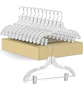 12 Quality Hangers Clear Skirt/Pant Hangers 12 Pack - Crystal Cut Hangers for Clothes - Durable P...