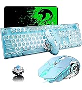 Gaming Keyboard and Mouse,Retro Steampunk Vintage Typewriter-Style Mechanical Keyboard with White...