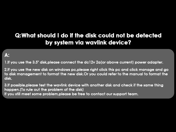 What should I do if the disk could not be detected by system via wavlink device?