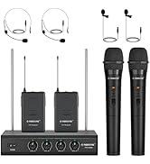 Phenyx Pro Wireless Microphone System, 4-Channel VHF Wireless Microphone Set with 2 Handhelds/2 B...