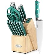 Marco Almond KYA31B Kitchen Knife Set, 14 Pieces Japanese Stainless Steel Cutlery Knives Block S...