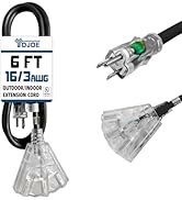YOJOE 3-Outlets Indoor Outdoor Extension Cord with Lighted End, 3 Prong 13A Weatherproof Power Ex...