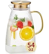 Unbreakable - 1600ml/54fl oz Glass Pitcher with Lid &amp; Anti-Slip Pad for Fridge Side Door, Heat-Re...