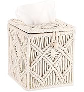 Sumnacon Macrame Square Tissue Box Cover - Boho Cube Tissue Box Holder with Bead Buckle, Decorati...
