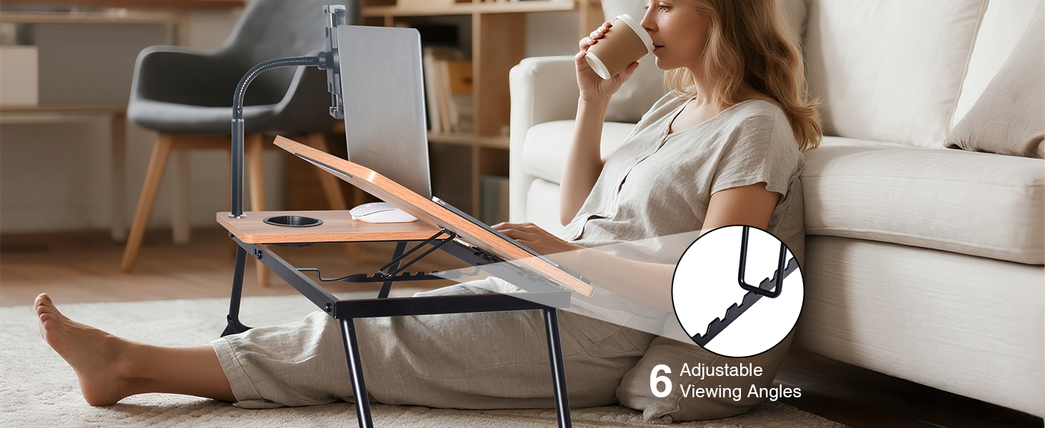 Laptop Bed Stand with Gooseneck Tablet Holder Mount, Foldable Laptop Desk for Bed, Sofa