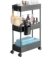 Pipishell Slim Storage Cart with Wheels - 3 Tier Bathroom Organizers and Storage Cart - Rolling C...