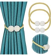 [2 Pack] Magnetic Curtain Tiebacks for Window Décor - Pinowu Weave Rope Clips Drapery Pearl Holdb...
