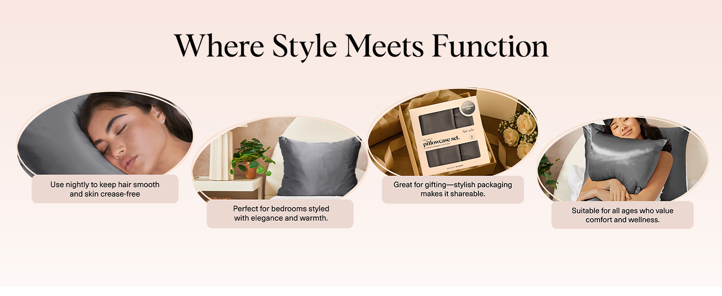 Kitsch Satin Pillowcase Standard Charcoal 2pcs