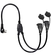 2FT Outdoor Extension Cord Splitter - 90-Degree Flat Plug Black 2 Way Waterproof Power Cord Y Spl...