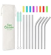 Teivio 8 Pack Short Stainless Steel Straws 6.25 inch and 6 inch Metal Reusable Straws with Silico...
