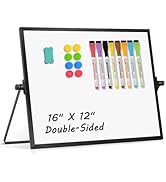 AMUSIGHT Dry Erase Magnetic White Board, 16" x 12" Black Framed Double-Sided Desktop Whiteboard w...