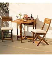 IDZO Natural 3-Piece Bistro Set: Foldable 400lbs Chairs, 220lbs Shelf Table, FSC Acacia Wood, Was...