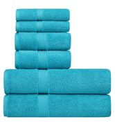 Turquoise teal blue 6-piece bath towel set, aqua Turkish cotton bath towels, soft absorbent