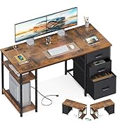 AODK 51 Inch Computer Desk with Fabric Drawers &amp; USB Power Outlets, Reversible Home Office Desk w...