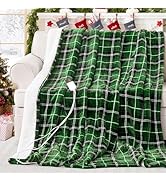 PTQ Green Christmas Electric Heated Blanket 50"x60", Fast Heated Throw with 8 Hours Auto Off/8 He...