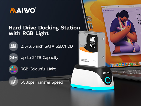 2.5 3.5 inch sata hard drive hdd ssd docking station sata to usb 3.0 reader adapter RGB light