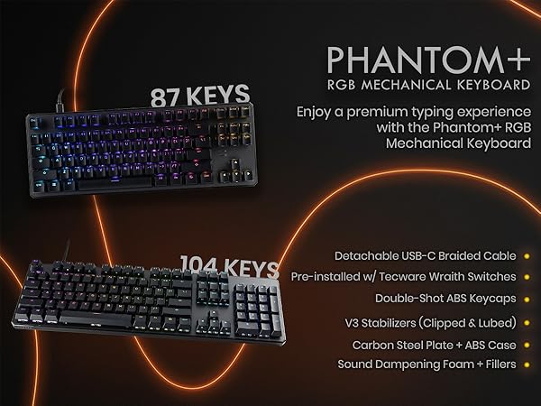 Tecware Phantom Plus 87 mechanical keyboard RGB gaming keyboard 87 key wired TKL keyboard