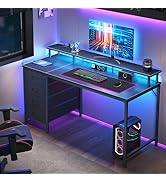 DUMOS 40 Inch Computer Desk with 4 Drawers,4 Drawer Gaming Desk with Power Outlets and LED Lights...