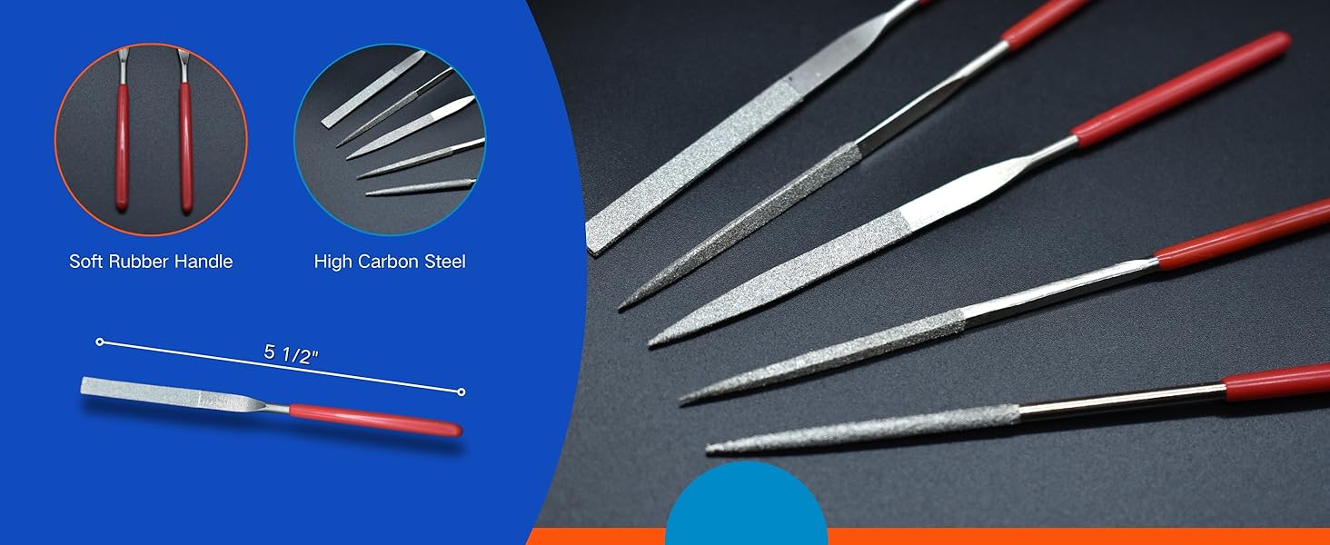 diamond files soft tubber handle high carbon steel 5.5" 
