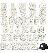 Acrebow 52 Pcs White Chenille Letter Patches &amp; 20 Numbers (0-9) Self Adhesive Stickers Fuzzy Embr...