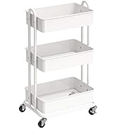 SimpleHouseware Heavy Duty 3-Tier Metal Utility Rolling Cart, White