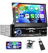 Podofo Upgrade Wireless CarPlay Single Din Radio 7 Inch Flip Out Touchscreen Car Stereo with Wire...