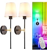Depuley Battery Operated Wall Sconce: Set of 2 Wireless Wall Lights with Remote for Bedroom - Rec...