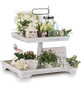 Hanobe Tiered Tray for Table Decor: Mid-Century 2 Tier Decorative Tray Stand for Coffee Bar - Lar...