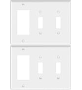 Combination Double Toggle Rocker Light Switch/Single Decorator Outlet Wall Plate,Smooth Face, Whi...