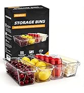 MiraFure 4 Pack Slim Space-Saving Storage Bins, BPA Free Clear Plastic Refrigerator Organizer Bin...