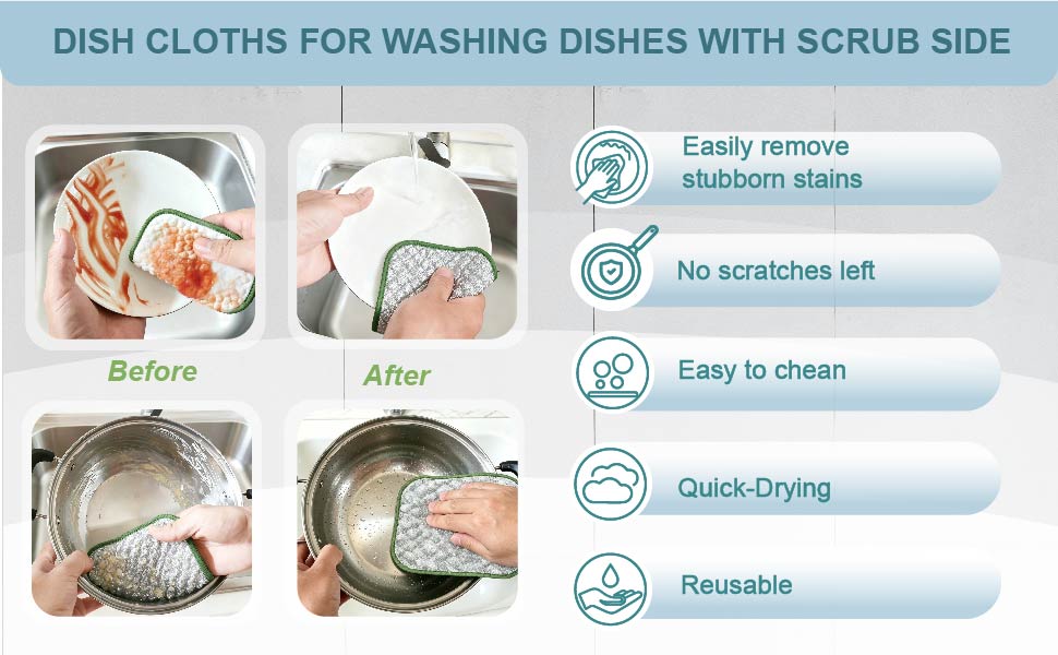 DISH CLOTHS FOR WASHING DISHES WITH SCRUB SIDE