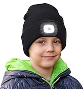 CENSGO Beanie with Light for Kids, LED Flashlight Knitted Cap Warm Hat with Light, Christmas Stoc...