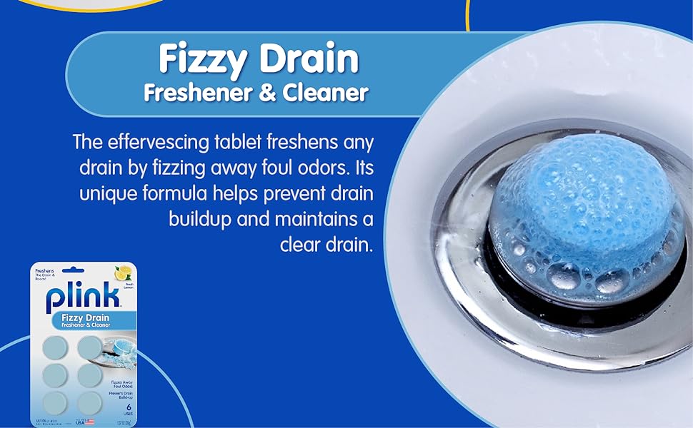 Plink Fizzy Drain Freshener &amp; Cleaner freshens any drain, prevents buildup &amp; maintains a clear drain