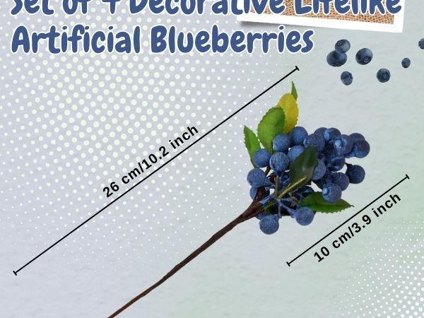 Set of 4 Decorative Lifelike Artificial Blueberries - Dark Blue