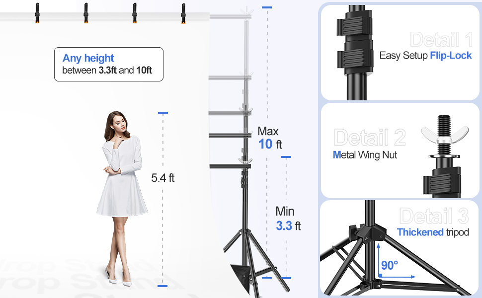 EMART Backdrop Stand 10x10ft Photo Studio Height Adjustment Background Stand Support Kit