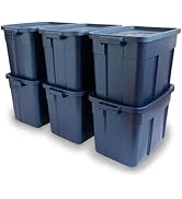 Rubbermaid Roughneck Tote 18 Gal, 6 Pack, Made in USA, Dark Indigo Metallic, Rugged Plastic Stack...