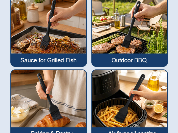 brush for grilled fish, BBQ, baking, air fryer — versatile even coating for all cooking.