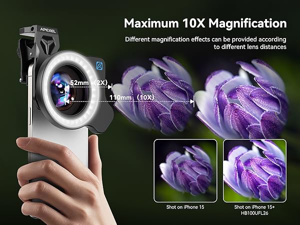HB100UFL26 Professional Macro Lens for Smartphone with Ring Light