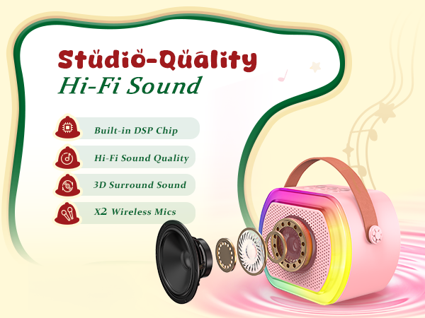 mini karaoke machine with 2 wireless microphones