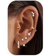 Jstyle Hypoallergenic Surgical Steel Earrings for Women 14K Gold Earring Stack Set Stainless Stee...