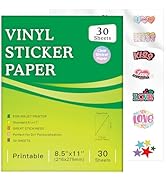 30 Sheets Printable Clear Sticker Paper for Inkjet Printer, Premium Vinyl Transparent Sticker Pap...