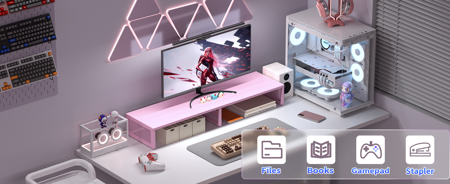 dual computer monitor printer pc tv stand riser desktop workspace desk organizer office supplie